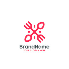 Cross Red Fork and Spoon Food Restaurant Delivery Logo Vector Design