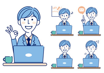 スーツ　若い　男性　パソコン　素材　２色