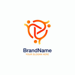 A Group Active People form Video Play Button, Dance gymnastics and Fitness Logo Design Vector
