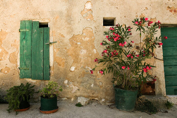 Fototapeta na wymiar Mediterranes Stilleben in einer Dorfgasse an der Adria