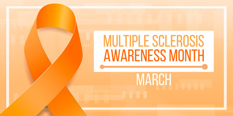 Multiple sclerosis awareness month concept. Banner template with orange ribbon awareness and text. Vector illustration