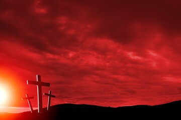 Crucifixion and resurrection, crosses against the sunset background