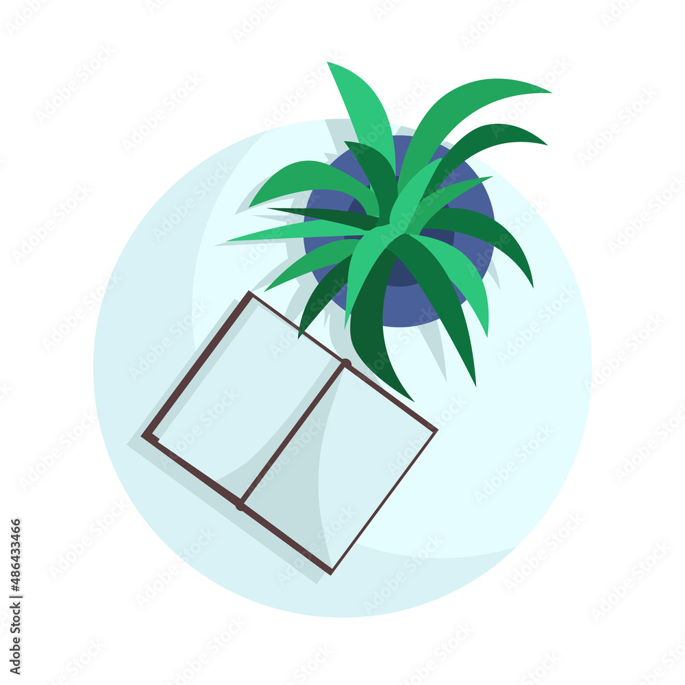 Aufkleber table arrangement and composition semi flat color vector object. full sized item on white. book and 