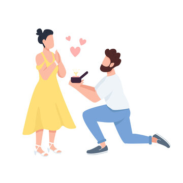 Marriage proposal semi flat color vector characters. Standing figures. Full body people on white. Couple in love simple cartoon style illustration for web graphic design and animation
