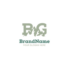 Classic B G BG Letter with Mountain Symbol, Outdoor Camp Adventure Logo Design Vector
