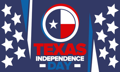 Texas Independence Day. Texas flag. Lone star flag. Freedom holiday in Unites States, celebrated annual in March. Patriotic vector poster. Creative illustration