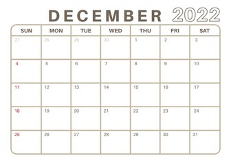 Simple Monthly Calendar December 2022