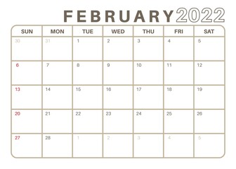 Simple Monthly Calendar February 2022