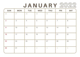 Simple Monthly Calendar January 2022