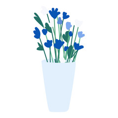 Bunch of flowers in vase semi flat color vector object. Full sized item on white. Home decoration. Ornamental flowers simple cartoon style illustration for web graphic design and animation