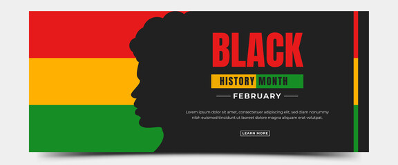 Black history month horizontal banner design. Flat design with a silhouette of afro people illustration.