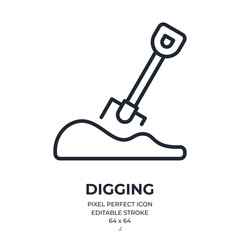 Digging editable stroke outline icon isolated on white background flat vector illustration. Pixel perfect. 64 x 64.