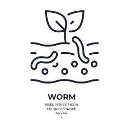 Soil earthworm editable stroke outline icon isolated on white background flat vector illustration. Pixel perfect. 64 x 64. - obrazy, fototapety, plakaty