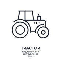 Tractor editable stroke outline icon isolated on white background flat vector illustration. Pixel perfect. 64 x 64.