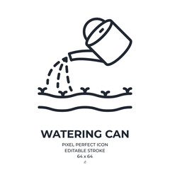 Watering can editable stroke outline icon isolated on white background flat vector illustration. Pixel perfect. 64 x 64.