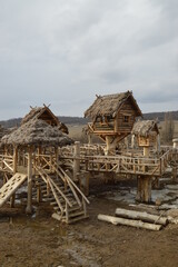 Fototapeta na wymiar wooden viking village artificial