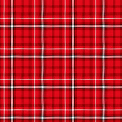 Tartan plaid seamless pattern. Checkered fabric texture print in stripes of red, dark red, black and white. Vector illustration for scarf, blanket, throw, duvet cover, autumn and winter textile design