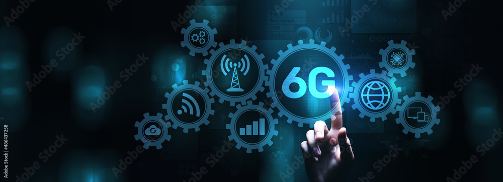 Poster 6g new generation high speed wireless mobile internet connection concept.