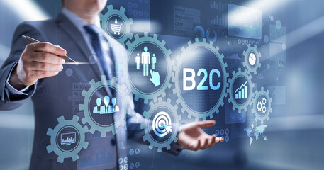 B2C Business to customer concept on virtual screen.