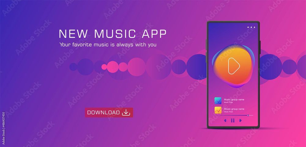 Aufkleber music streaming mobile app design. generic and fictional user interface on a smartphone display, pro