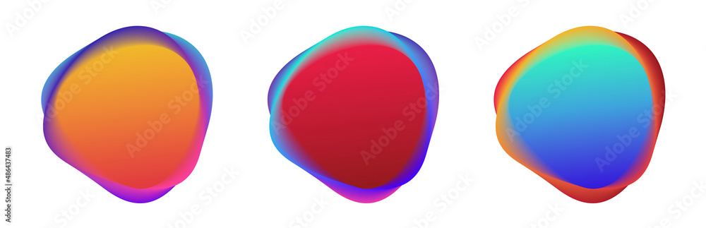 Aufkleber set of liquid colorful abstract rounded shapes. fluid neon gradient elements, futuristic trendy dyna