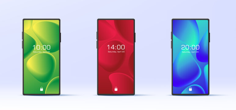 Mobile smartphone screen application display with abstract gradient fluid shapes. Fictional UI of locked safe screen