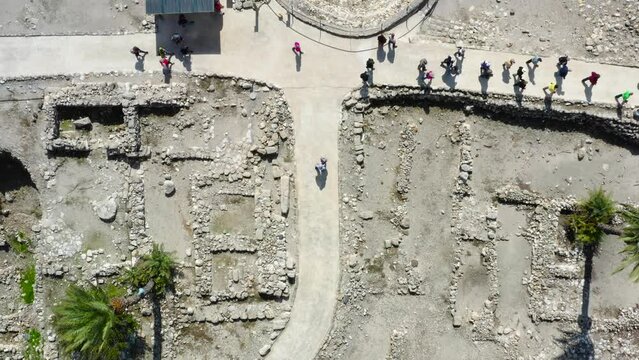 Visitors walking at Tel Megiddo National Park, Israel