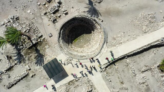 Aerial view of tourist visiting Megiddo National Park, Israel