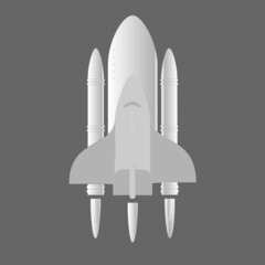 space shuttle in gray shades with rockets on a dark gray background