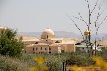 The Qasr el Yahud, baptism site on Jordan River, view from the side of Israel