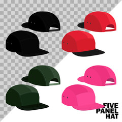 set five panel hat isolated on a white background and easy to edit. vector