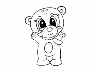 A cute bear is drawn with a black outline. Coloring book. Vector illustration