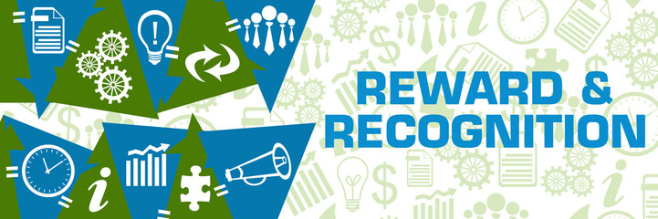 Reward And Recognition Green Blue Triangles Business Symbols Horizontal 