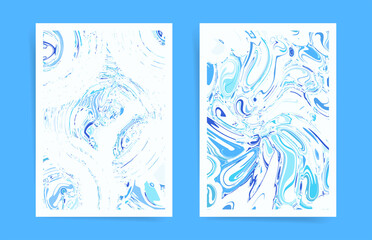 Abstract light blue wavy water surface background set.