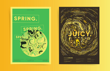 Spring design poster set. Vector abstract fluid concept templates for poster, brochure, flyer, booklet, banner cover. Background layouts with dynamic liquid shapes.