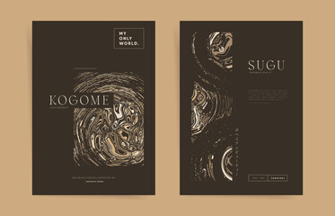 Marble texture cover backgrounds set for banner, poster or brochure, booklet design. Abstract japanese liquid metal or stone with beige ink watercolor templates. Vector aesthetic concept. 