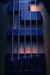 Bridge and Pickups of Five Strings Bass Guitar - 486440293