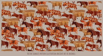 Seamless pattern illustration ancient art of animals.