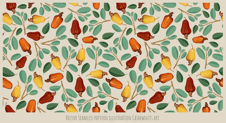 Seamless pattern illustration Cashew nuts art.