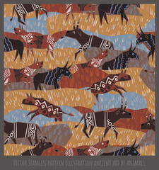 Seamless pattern illustration ancient art of animals.