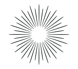 Sunburst icon. Vintage sun burst line. Explosion, firework, sparks, star light, rays sunset. Elements for logo, tag, emblem, banner. Vector illustration image. Isolated on white background.