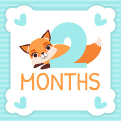 Card with Cute Fox Cub and Two Month Inscription Vector Template