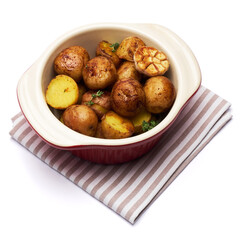 Baked potato in a clay pot isolated on white background