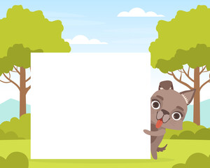Cute Dog Animal at White Empty Board Vector Template