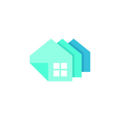 Blue Right Stacked House Home with Paper Folds Origami Logo Design Vector
