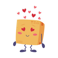 Cute Delivery Cardboard Box Character Feeling Love Vector Illustration