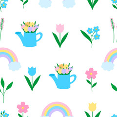 Seamless pattern spring flowers rainbow vector illustration