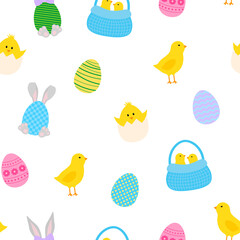 Seamless pattern Easter Chicks eggs vector illustration	