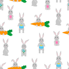 Seamless pattern Easter Bunny flowers vector illustration	