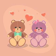 Plush toy bears with hearts gift card